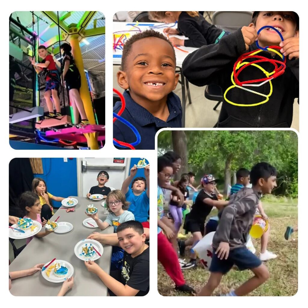 Kids practicing martial arts techniques and receiving belt promotions during a youth karate class at summer camp.